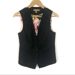 Ted Baker Black Vest Pink Floral Back Button Up